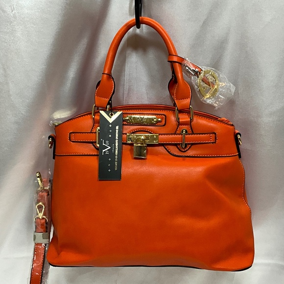Versace 1969 collection; lock feature handbag/shoulder, red tan  112-B3a - Picture 1 of 11